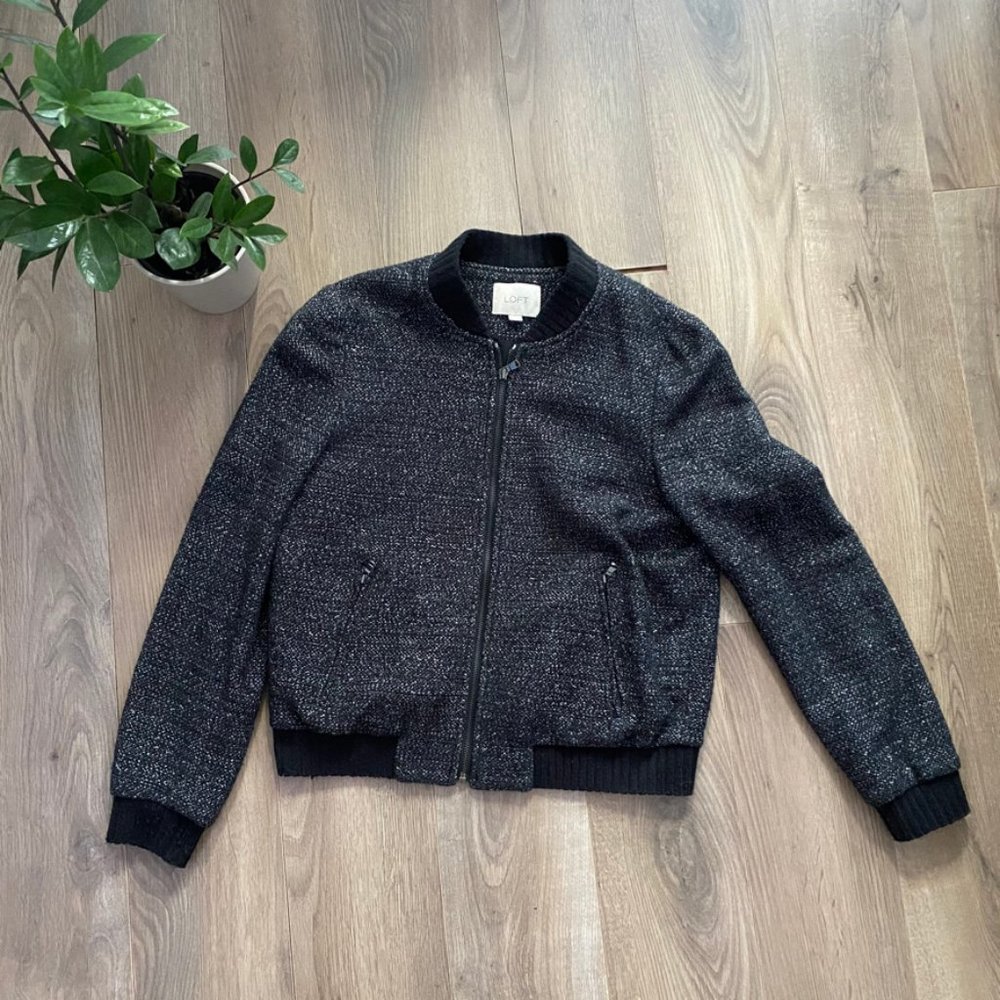 LOFT Cropped Black Bomber Jacket